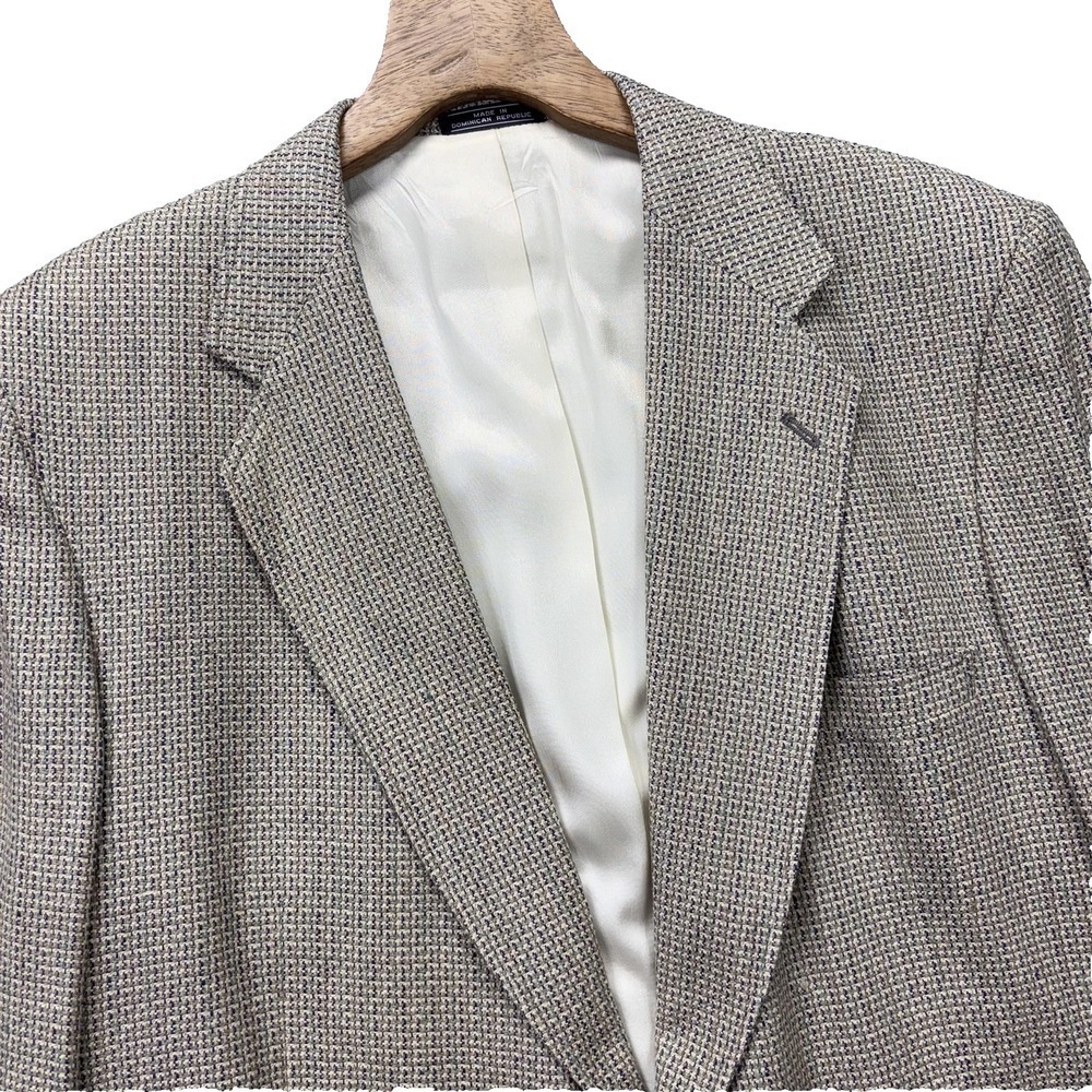 Woolrich Blazer Mens 48R Beige Navy Silk Textured Sport Coat Notch Lapel Vented